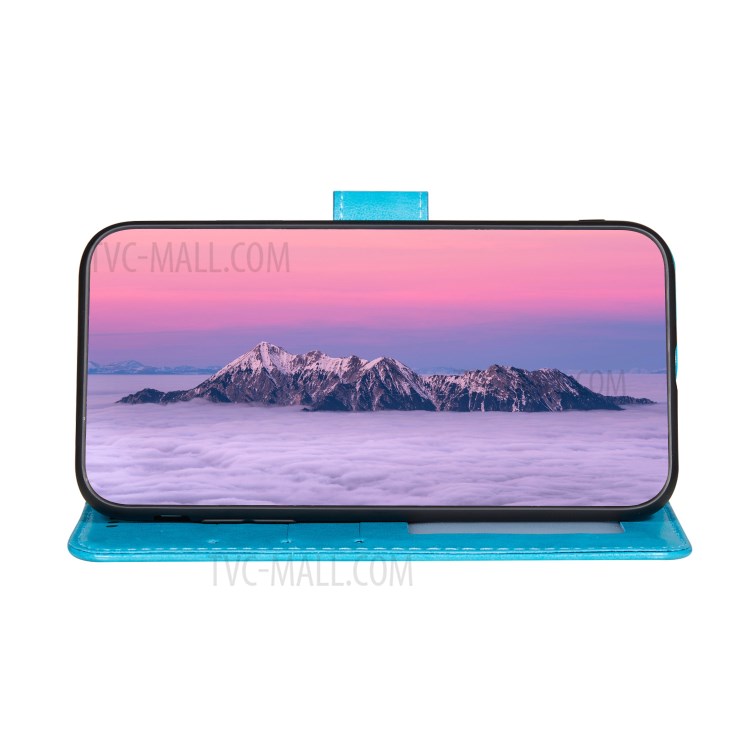 Full Protection Imprint Design Leather Wallet Stand Phone Cover Case for Huawei P smart 2021/Y7a - Blue-5