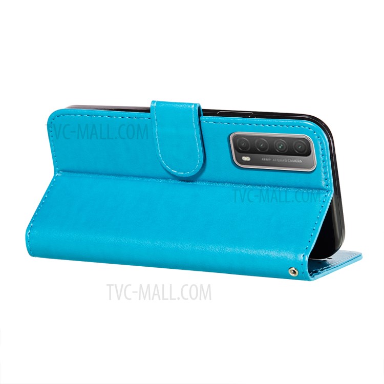 Full Protection Imprint Design Leather Wallet Stand Phone Cover Case for Huawei P smart 2021/Y7a - Blue-6
