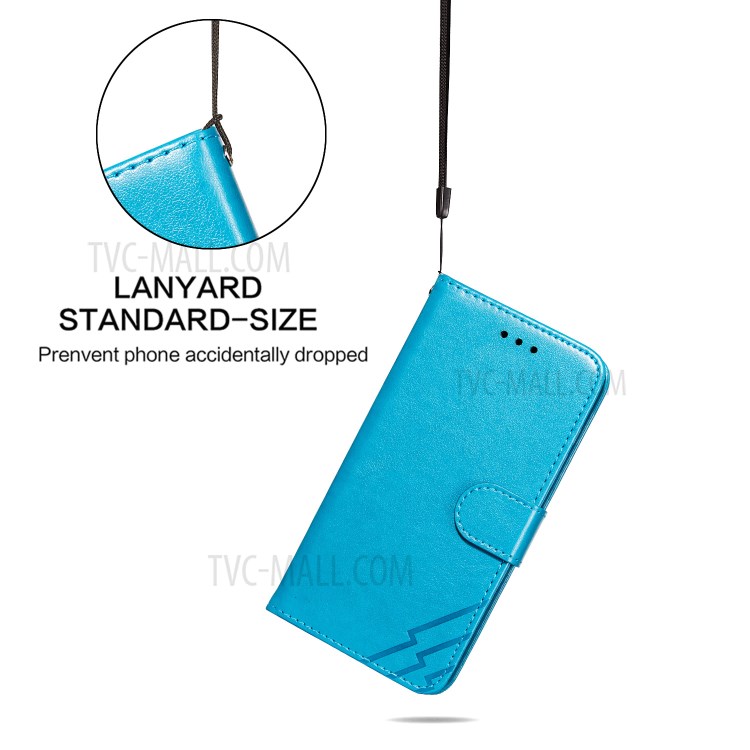 Full Protection Imprint Design Leather Wallet Stand Phone Cover Case for Huawei P smart 2021/Y7a - Blue-7