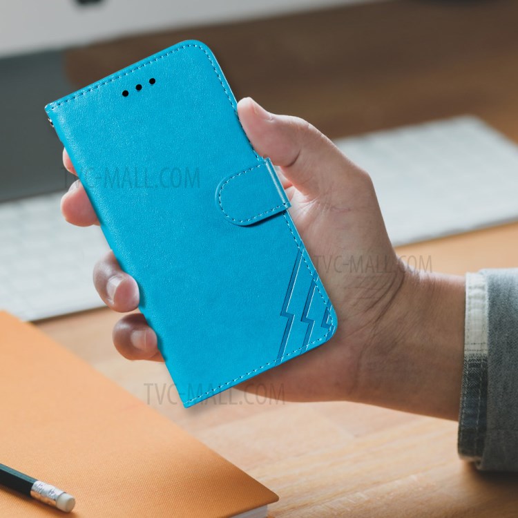 Full Protection Imprint Design Leather Wallet Stand Phone Cover Case for Huawei P smart 2021/Y7a - Blue-8