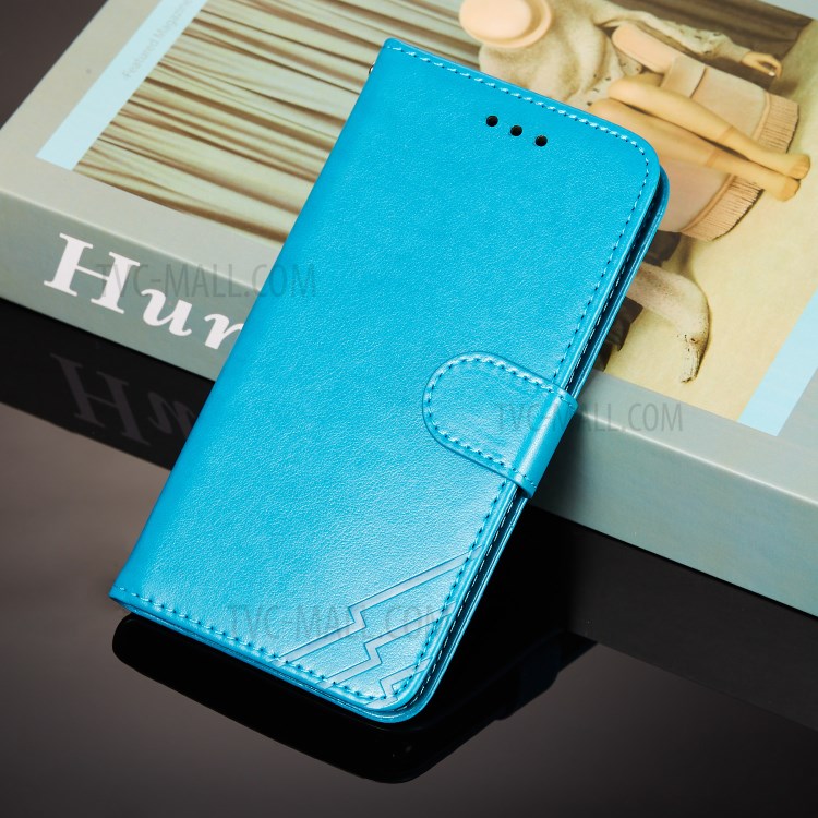 Full Protection Imprint Design Leather Wallet Stand Phone Cover Case for Huawei P smart 2021/Y7a - Blue-9