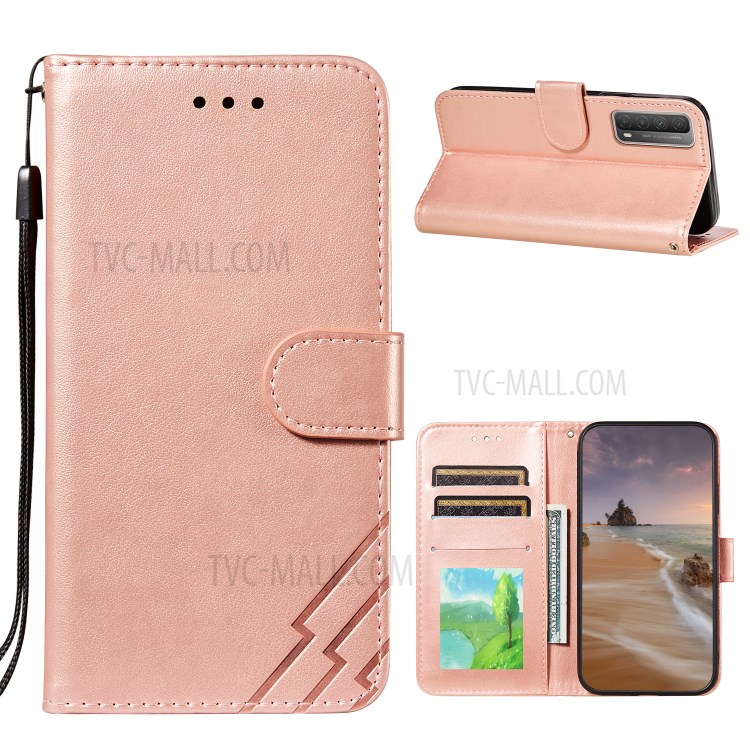 Full Protection Imprint Design Leather Wallet Stand Phone Cover Case for Huawei P smart 2021/Y7a - Rose Gold-1