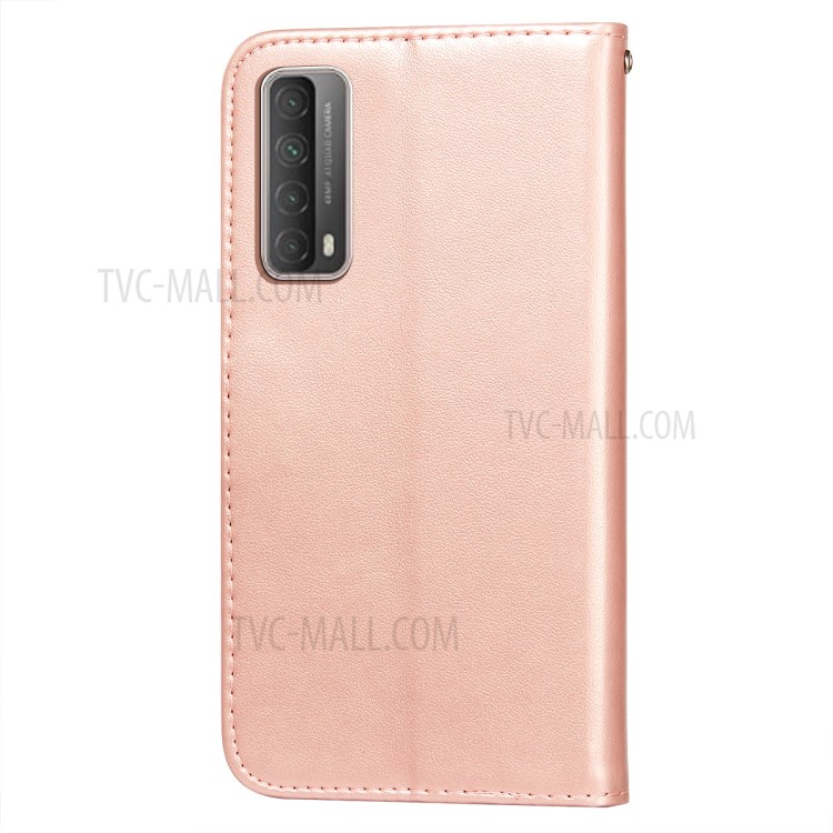 Full Protection Imprint Design Leather Wallet Stand Phone Cover Case for Huawei P smart 2021/Y7a - Rose Gold-3