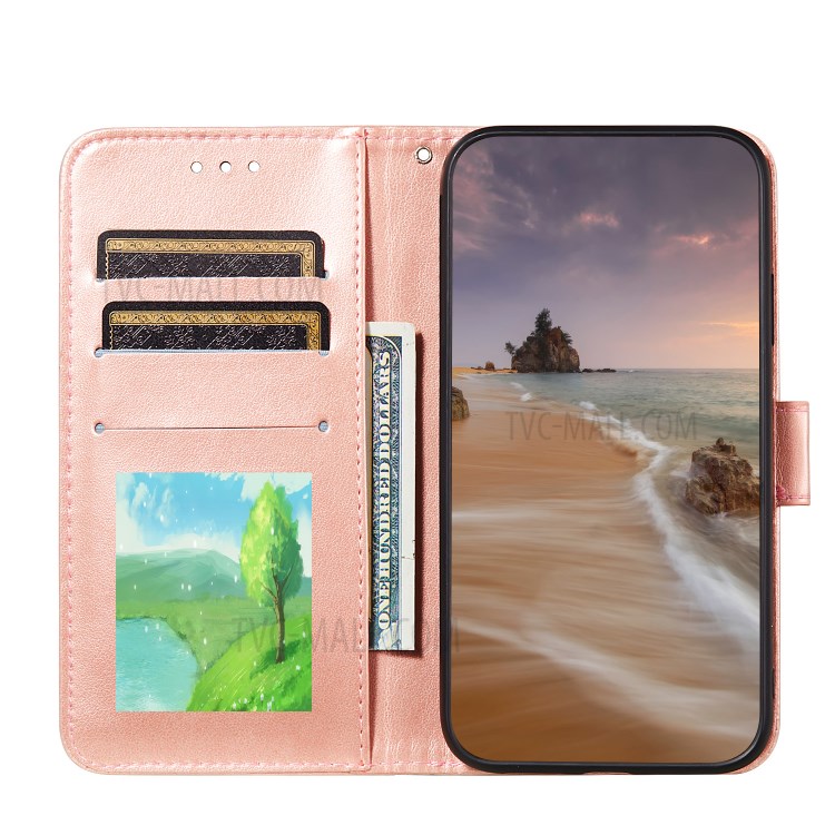 Full Protection Imprint Design Leather Wallet Stand Phone Cover Case for Huawei P smart 2021/Y7a - Rose Gold-4