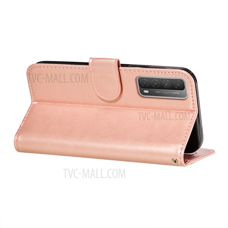 Full Protection Imprint Design Leather Wallet Stand Phone Cover Case for Huawei P smart 2021/Y7a - Rose Gold-6