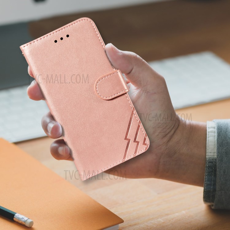 Full Protection Imprint Design Leather Wallet Stand Phone Cover Case for Huawei P smart 2021/Y7a - Rose Gold-8