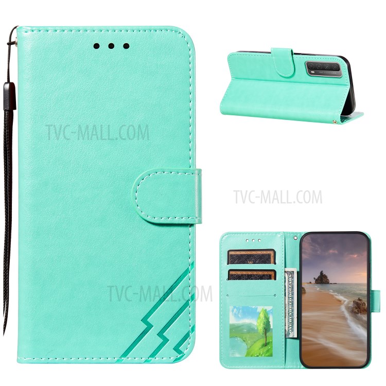 Full Protection Imprint Design Leather Wallet Stand Phone Cover Case for Huawei P smart 2021/Y7a - Green-1