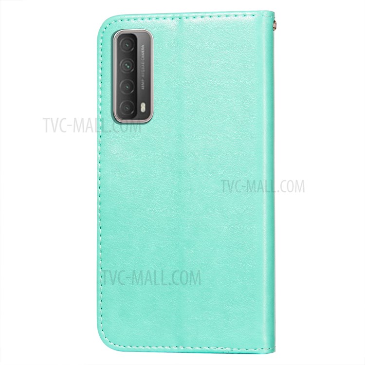 Full Protection Imprint Design Leather Wallet Stand Phone Cover Case for Huawei P smart 2021/Y7a - Green-3