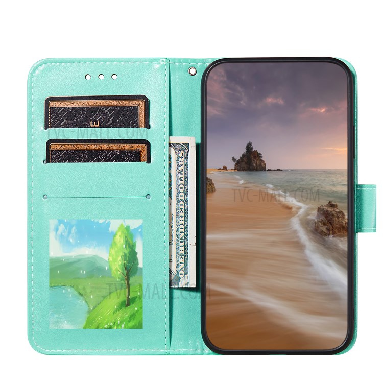 Full Protection Imprint Design Leather Wallet Stand Phone Cover Case for Huawei P smart 2021/Y7a - Green-4