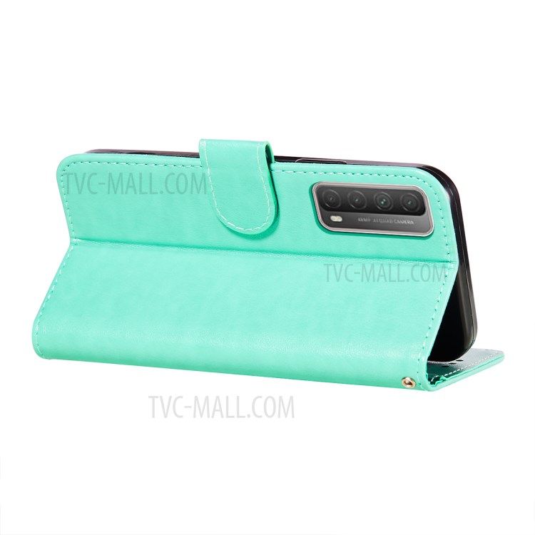 Full Protection Imprint Design Leather Wallet Stand Phone Cover Case for Huawei P smart 2021/Y7a - Green-6