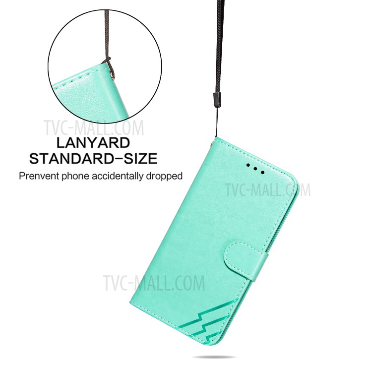 Full Protection Imprint Design Leather Wallet Stand Phone Cover Case for Huawei P smart 2021/Y7a - Green-7