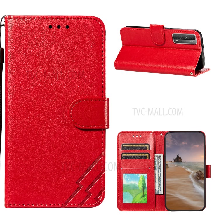 Full Protection Imprint Design Leather Wallet Stand Phone Cover Case for Huawei P smart 2021/Y7a - Red-1