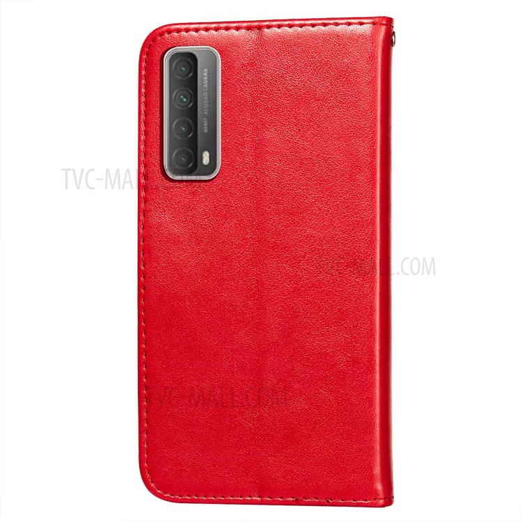 Full Protection Imprint Design Leather Wallet Stand Phone Cover Case for Huawei P smart 2021/Y7a - Red-3