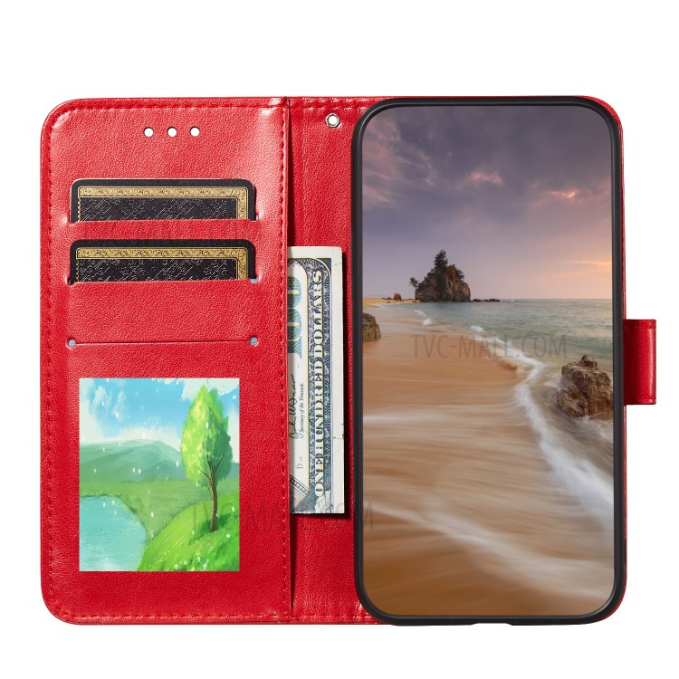 Full Protection Imprint Design Leather Wallet Stand Phone Cover Case for Huawei P smart 2021/Y7a - Red-4