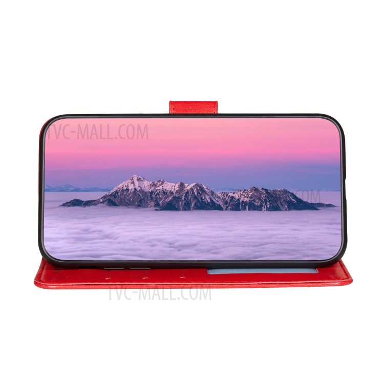 Full Protection Imprint Design Leather Wallet Stand Phone Cover Case for Huawei P smart 2021/Y7a - Red-5