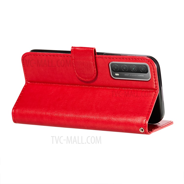 Full Protection Imprint Design Leather Wallet Stand Phone Cover Case for Huawei P smart 2021/Y7a - Red-6