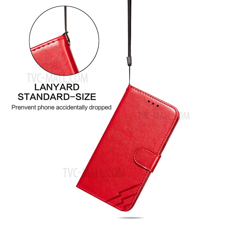 Full Protection Imprint Design Leather Wallet Stand Phone Cover Case for Huawei P smart 2021/Y7a - Red-7
