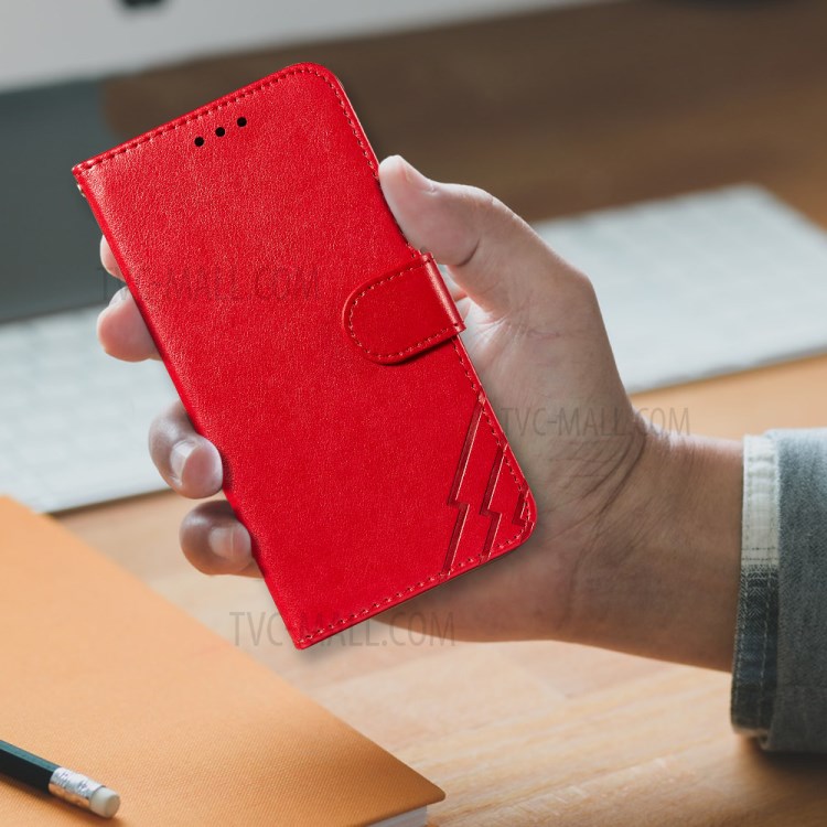 Full Protection Imprint Design Leather Wallet Stand Phone Cover Case for Huawei P smart 2021/Y7a - Red-8