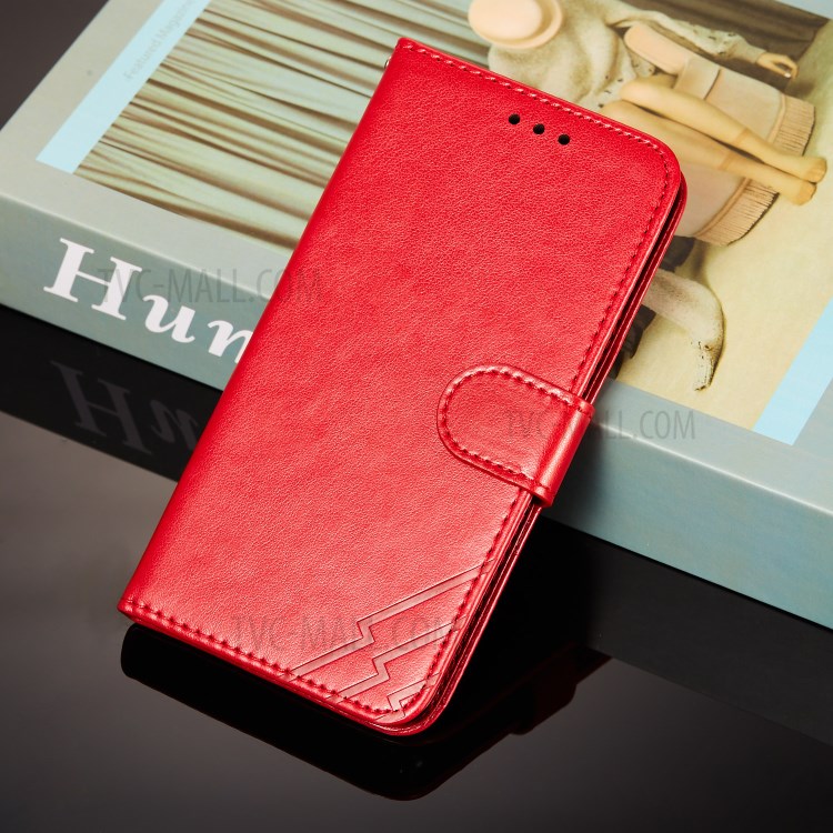 Full Protection Imprint Design Leather Wallet Stand Phone Cover Case for Huawei P smart 2021/Y7a - Red-9