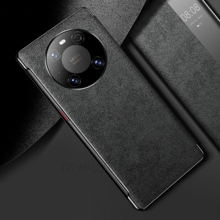 XOOMZ View Window Plastic+Genuine Leather Phone Cover for Huawei Mate 40 - Black-1