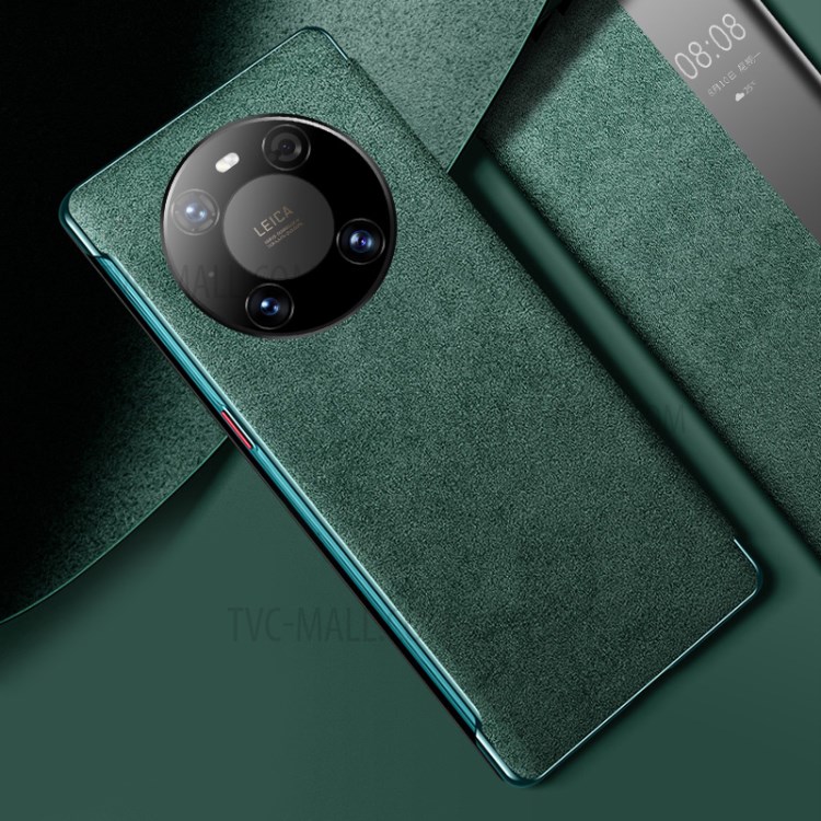 XOOMZ View Window Plastic+Genuine Leather Phone Cover for Huawei Mate 40 Pro - Green-1