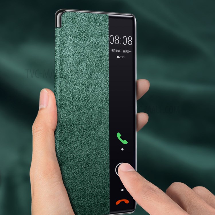 XOOMZ View Window Plastic+Genuine Leather Phone Cover for Huawei Mate 40 Pro - Green-3