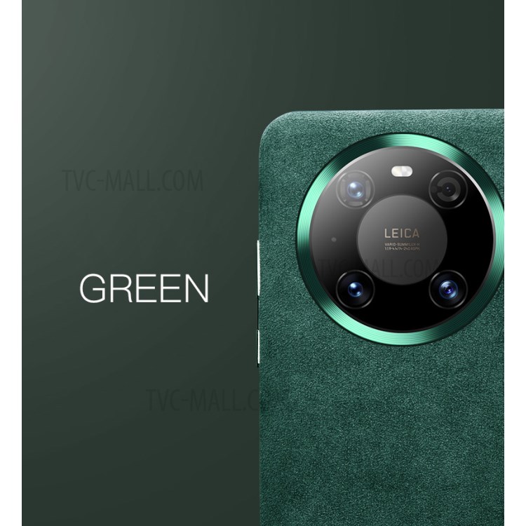 XOOMZ Hard PC Back Case Coated with Plush Surface Genuine Leather for Huawei Mate 40 - Green-12