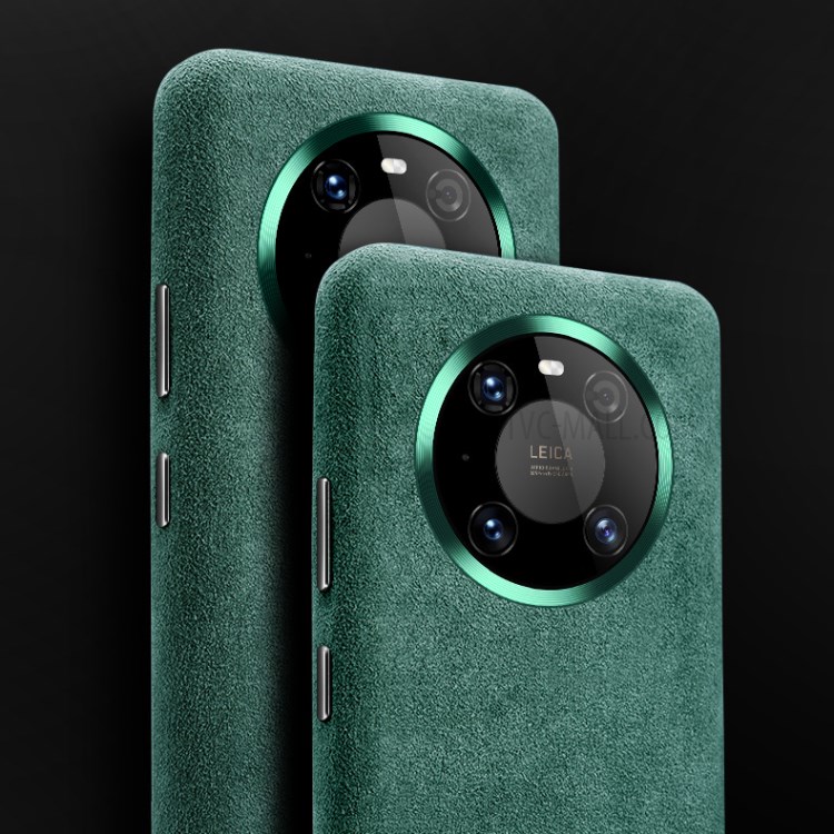 XOOMZ Hard PC Back Case Coated with Plush Surface Genuine Leather for Huawei Mate 40 - Green-3