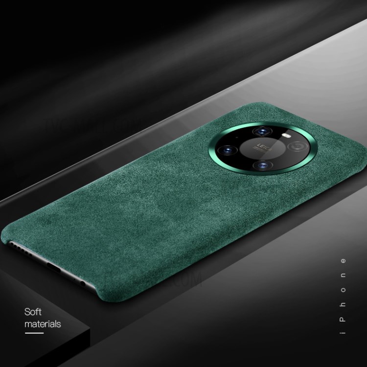 XOOMZ Hard PC Back Case Coated with Plush Surface Genuine Leather for Huawei Mate 40 - Green-4