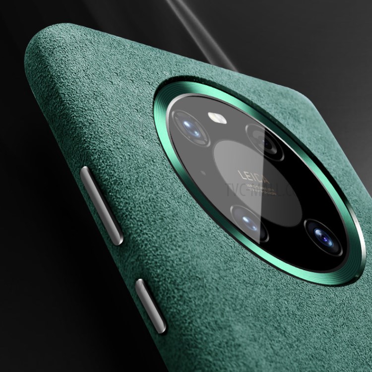 XOOMZ Hard PC Back Case Coated with Plush Surface Genuine Leather for Huawei Mate 40 - Green-5