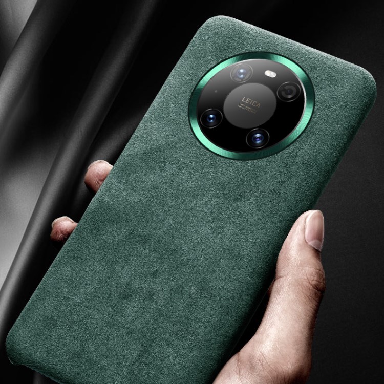 XOOMZ Hard PC Back Case Coated with Plush Surface Genuine Leather for Huawei Mate 40 - Green-7