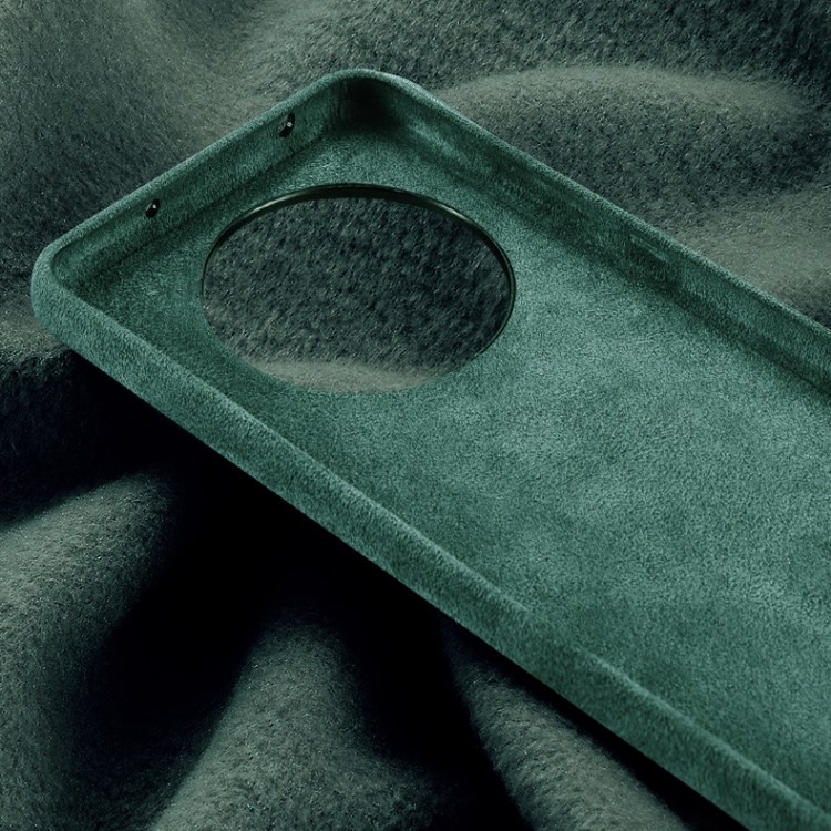 XOOMZ Hard PC Back Case Coated with Plush Surface Genuine Leather for Huawei Mate 40 - Green-8