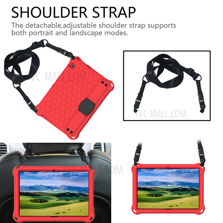 EVA Phone Protetctor with Shoulder Strap for Huawei MediaPad T3 10 Honeycomb Texture Shell - Red/Black-2