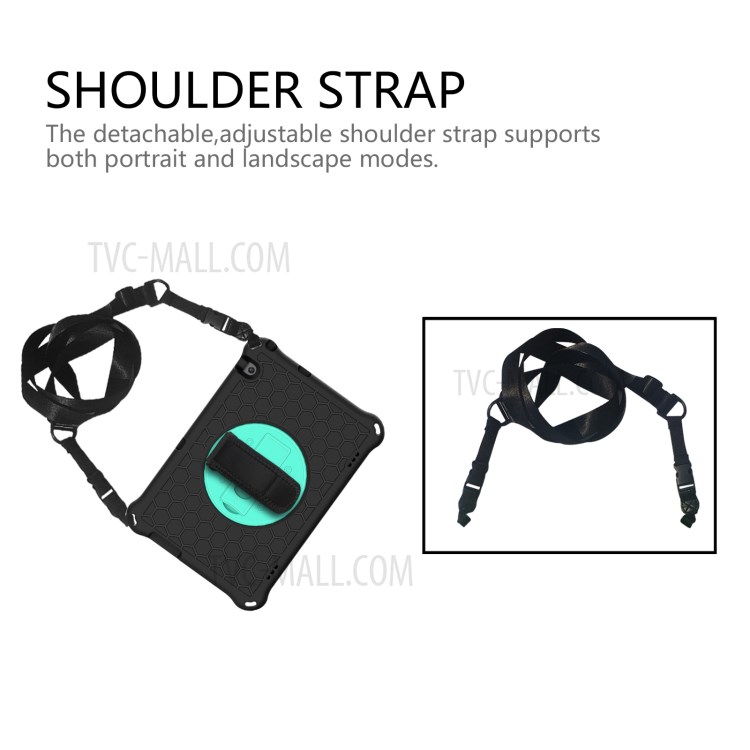 Tablet Case with 360 Degree Swivel Hand Pull + Kickstand + Shoulder Strap for Huawei MediaPad T5 10.1 Honeycomb Texture Tablet Cover Case - Black/Cyan-2