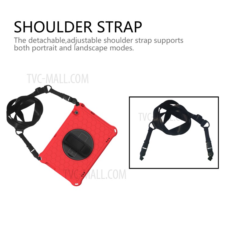 Tablet Case with 360 Degree Swivel Hand Pull + Kickstand + Shoulder Strap for Huawei MediaPad T5 10.1 Honeycomb Texture Tablet Cover Case - Red/Black-2
