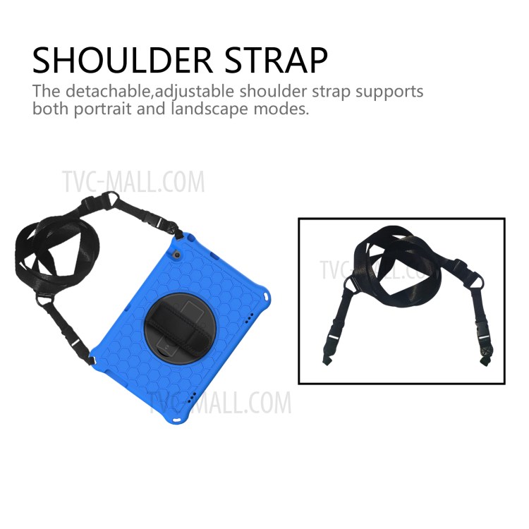 Tablet Case with 360 Degree Swivel Hand Pull + Kickstand + Shoulder Strap for Huawei MediaPad T5 10.1 Honeycomb Texture Tablet Cover Case - Blue/Black-2