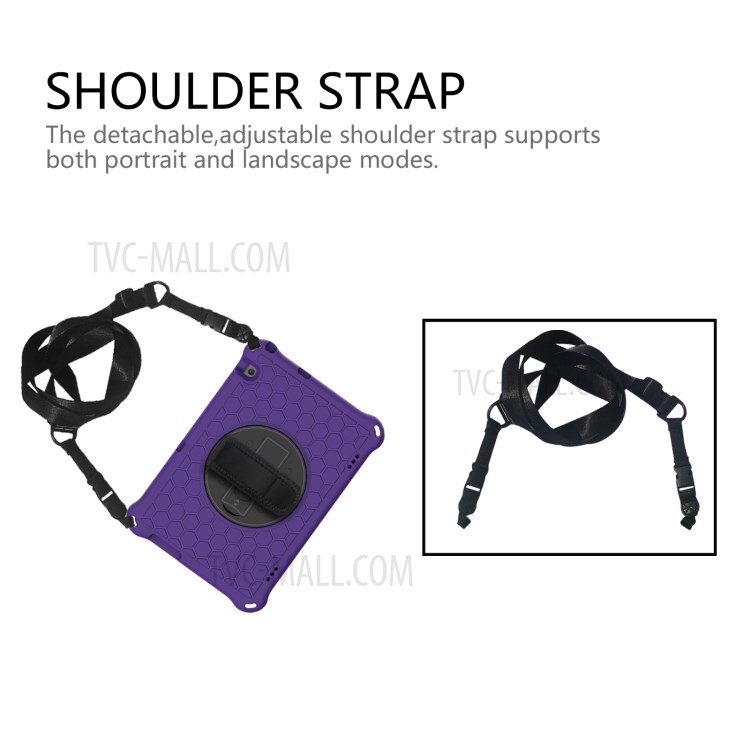 Tablet Case with 360 Degree Swivel Hand Pull + Kickstand + Shoulder Strap for Huawei MediaPad T5 10.1 Honeycomb Texture Tablet Cover Case - Purple/Black-2