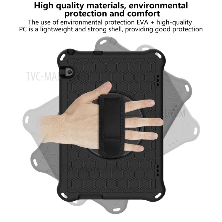 EVA Tablet Protector with Handy Strap + Kickstand for Huawei MediaPad T5 10.1 Honeycomb Texture Case - All Black-4