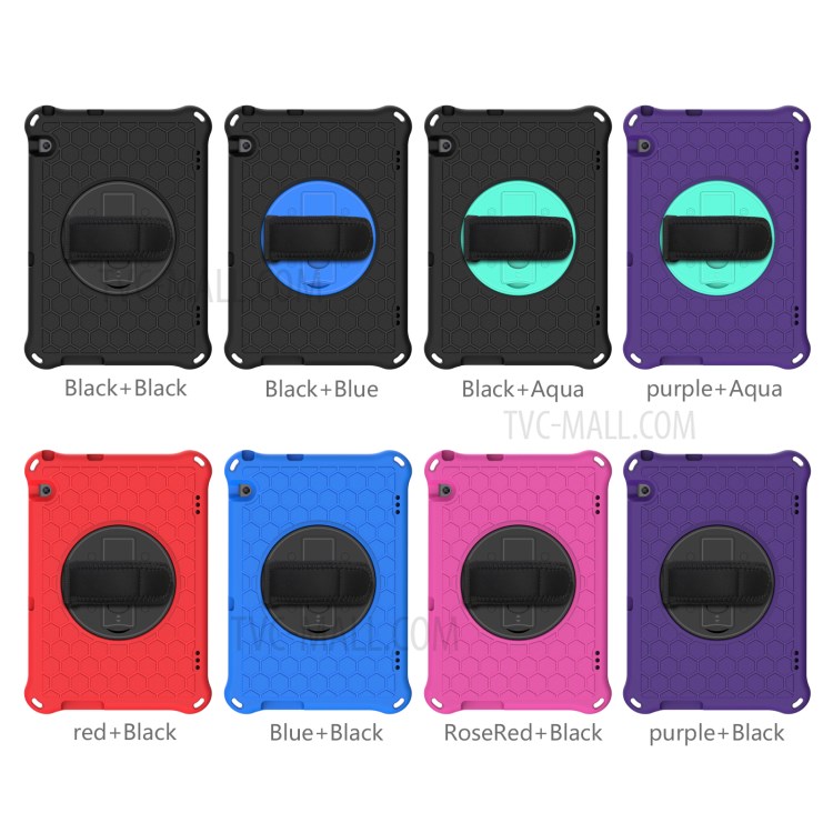 EVA Tablet Protector with Handy Strap + Kickstand for Huawei MediaPad T5 10.1 Honeycomb Texture Case - All Black-5