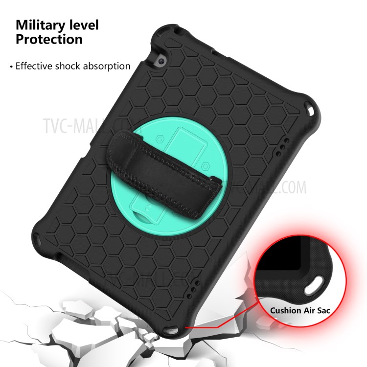 EVA Tablet Protector with Handy Strap + Kickstand for Huawei MediaPad T5 10.1 Honeycomb Texture Case - Black/Cyan-2