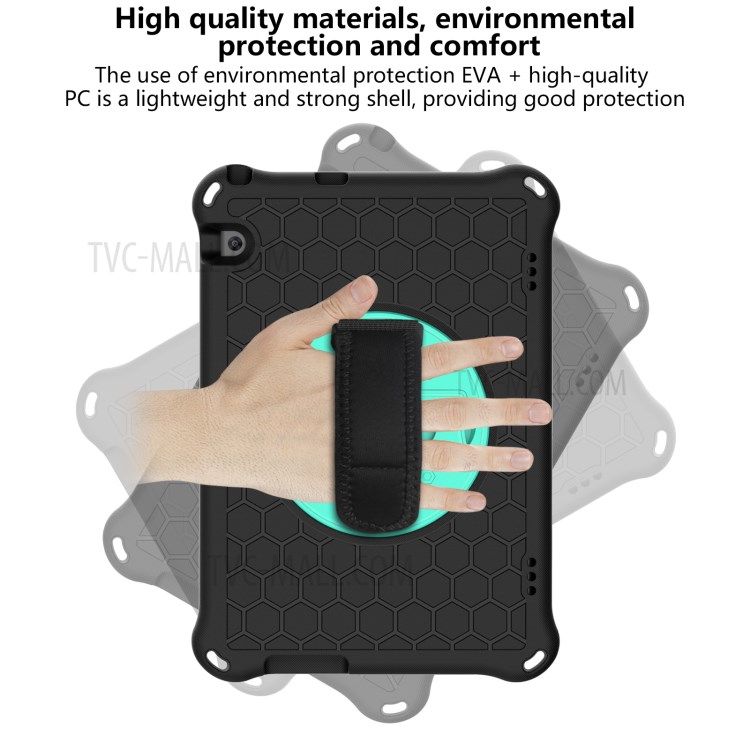 EVA Tablet Protector with Handy Strap + Kickstand for Huawei MediaPad T5 10.1 Honeycomb Texture Case - Black/Cyan-4