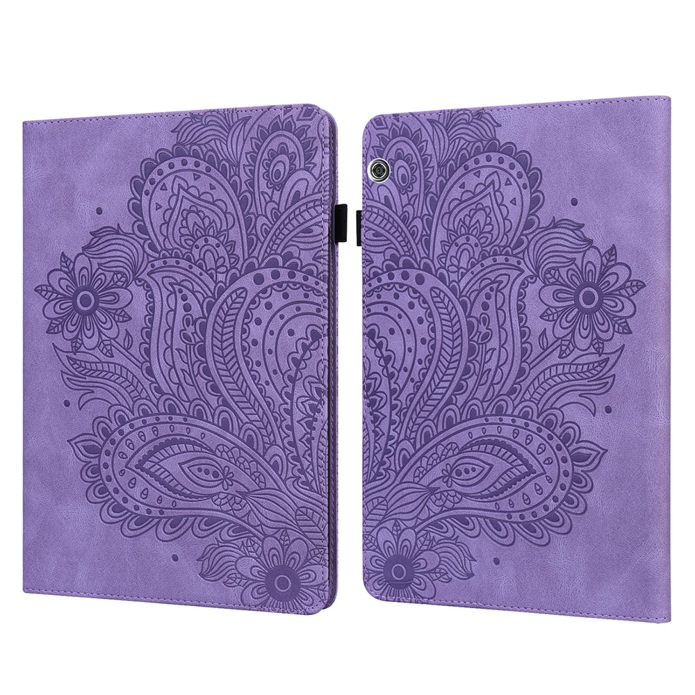 Imprinted Flower Pattern Leather Wallet Stand Tablet Protective Case for Huawei MediaPad T5 10.1 - Purple-1