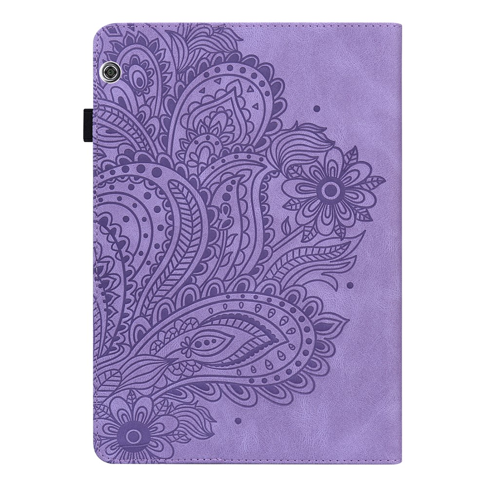 Imprinted Flower Pattern Leather Wallet Stand Tablet Protective Case for Huawei MediaPad T5 10.1 - Purple-2