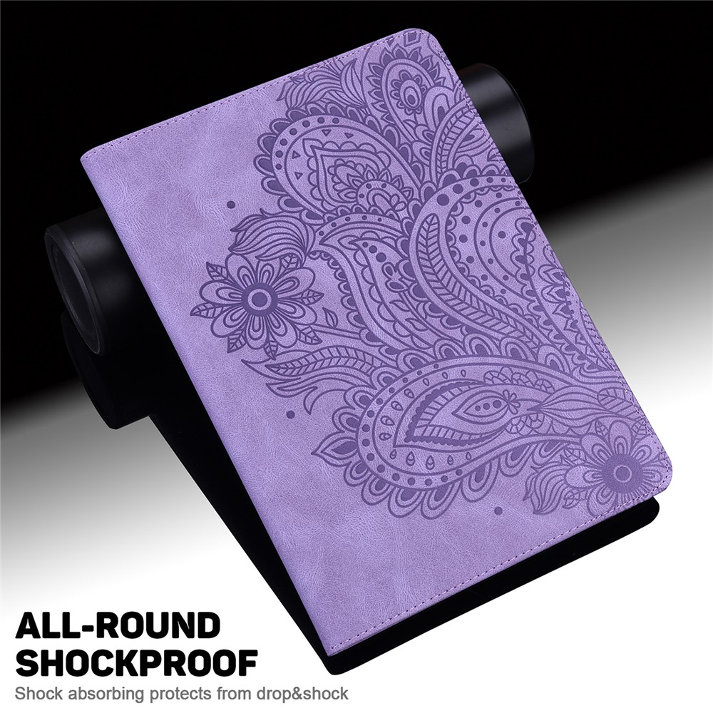 Imprinted Flower Pattern Leather Wallet Stand Tablet Protective Case for Huawei MediaPad T5 10.1 - Purple-4
