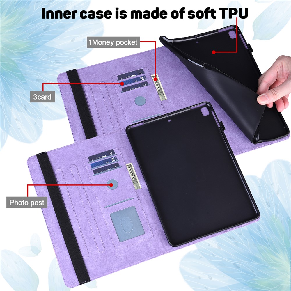 Imprinted Flower Pattern Leather Wallet Stand Tablet Protective Case for Huawei MediaPad T5 10.1 - Purple-7