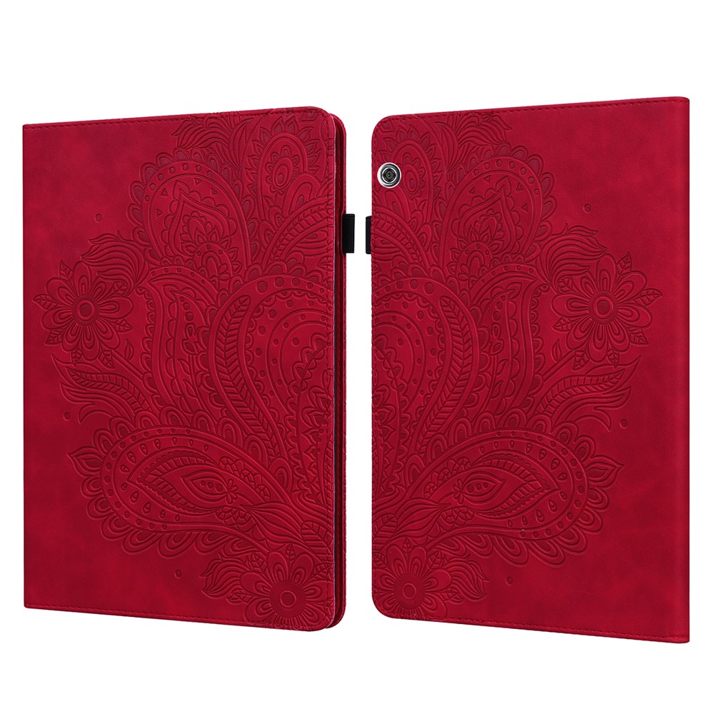 Imprinted Flower Pattern Leather Wallet Stand Tablet Protective Case for Huawei MediaPad T5 10.1 - Red-1