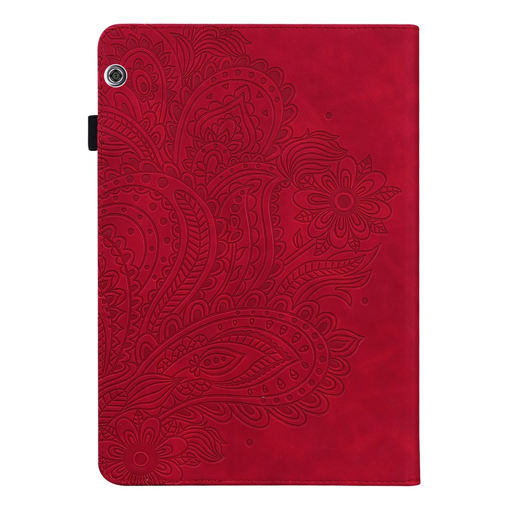 Imprinted Flower Pattern Leather Wallet Stand Tablet Protective Case for Huawei MediaPad T5 10.1 - Red-2