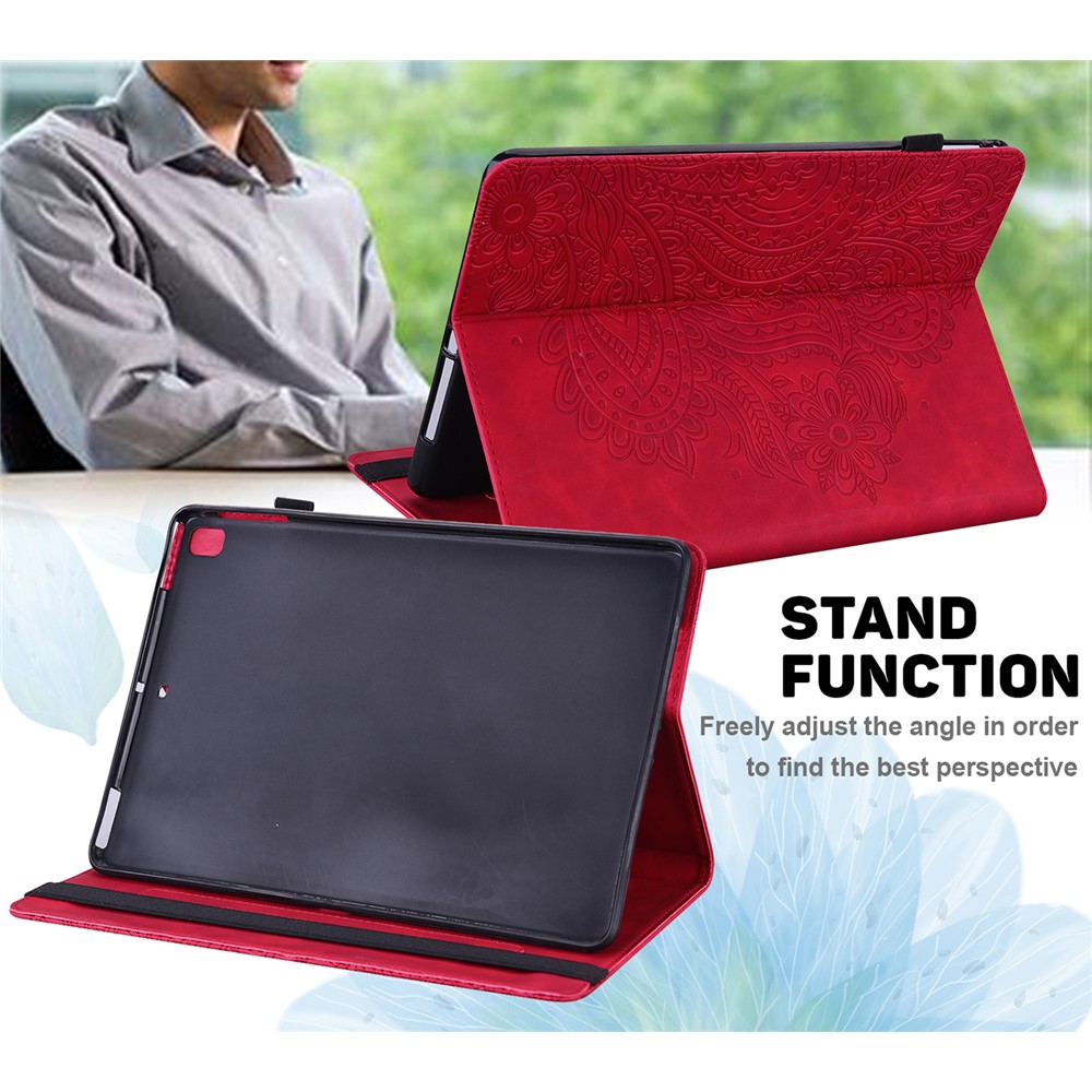 Imprinted Flower Pattern Leather Wallet Stand Tablet Protective Case for Huawei MediaPad T5 10.1 - Red-8