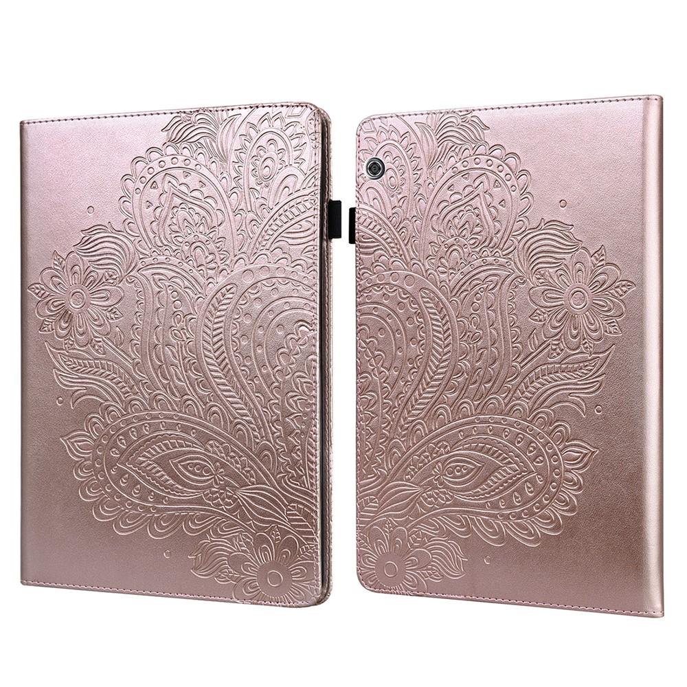 Imprinted Flower Pattern Leather Wallet Stand Tablet Protective Case for Huawei MediaPad T5 10.1 - Rose Gold-1