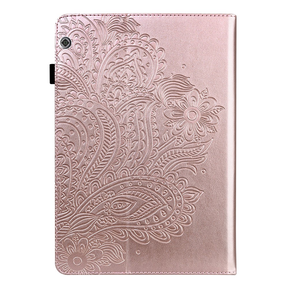 Imprinted Flower Pattern Leather Wallet Stand Tablet Protective Case for Huawei MediaPad T5 10.1 - Rose Gold-2